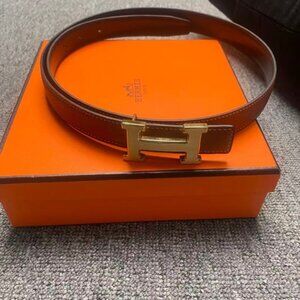 Hermès 85cm Leather Belt | Gold H Buckle, Box & Dust Bag 💼